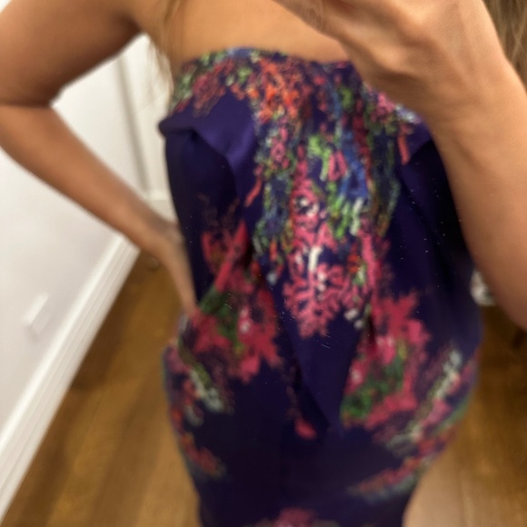 Halston Silk Strapless Dress, Purple Floral Print , Sz 10(fits more like a 6–8) - Picture 1 of 5